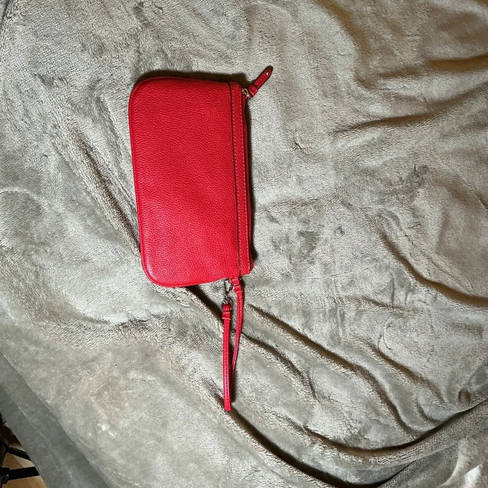 Nine West Red Pebbled Leather Clutch with Gold Plaque